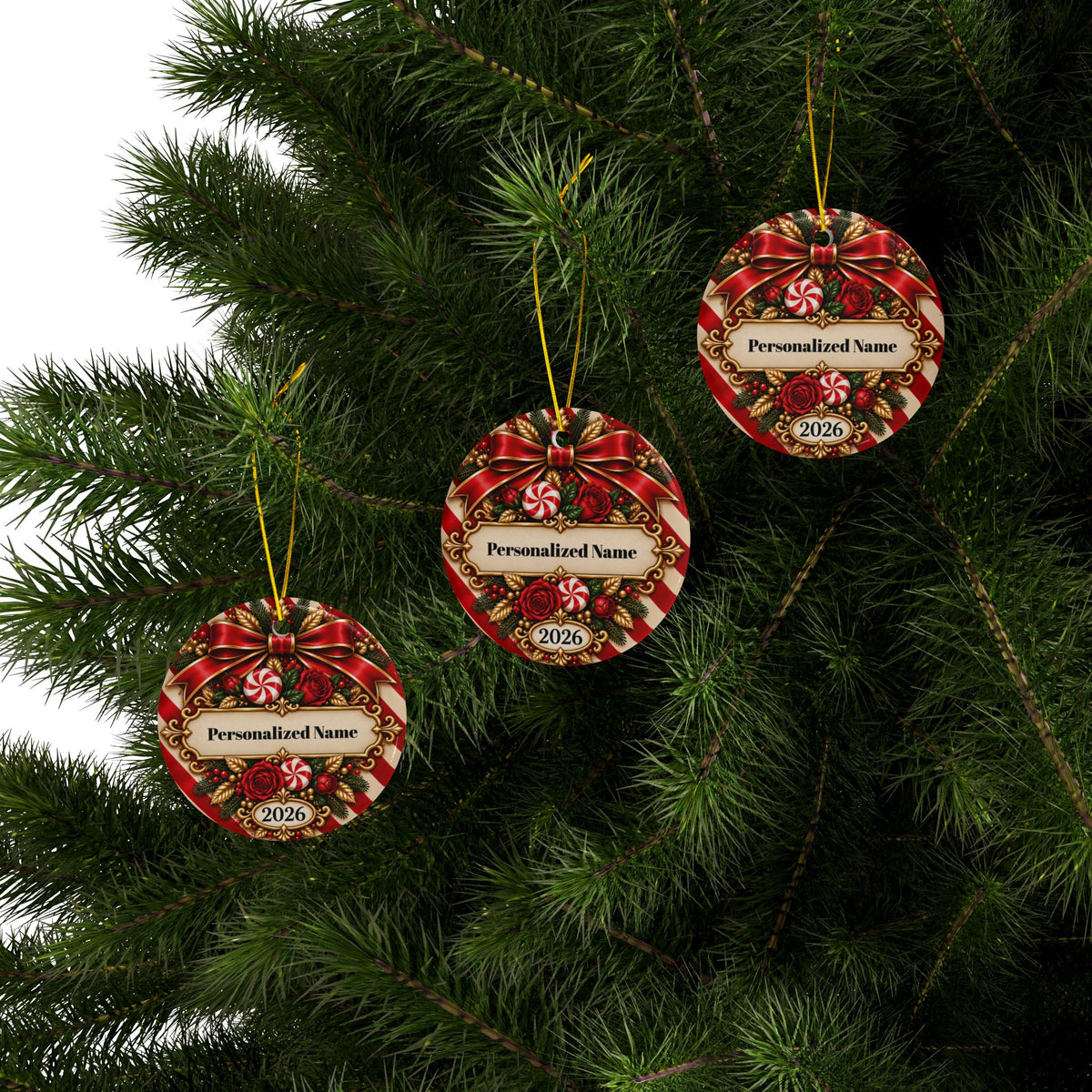 Festive Candy Cane Personalized Christmas Ornament - Double-Sided Ceramic Keepsake