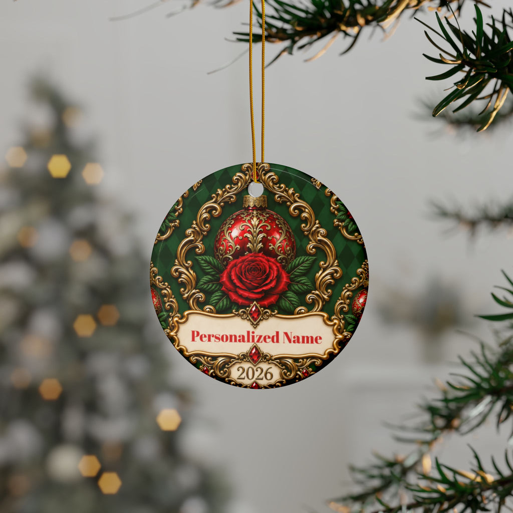 Hunter Rose Vintage Personalized Christmas Ornament - Double-Sided Ceramic Keepsake