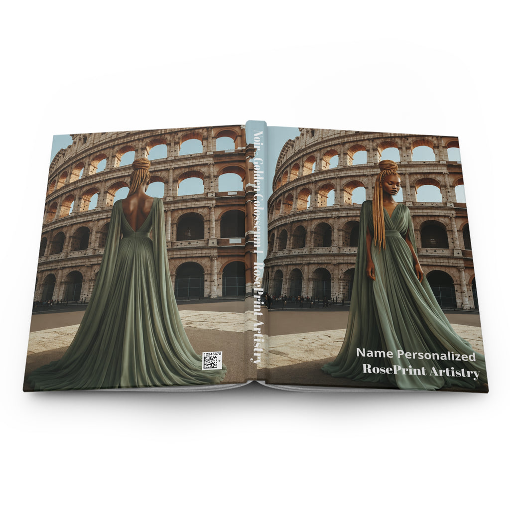 Black Woman Hardcover Journal | Noir - Golden Colosseum I | Custom Name Lined Notebook, Elegant Gift for Her