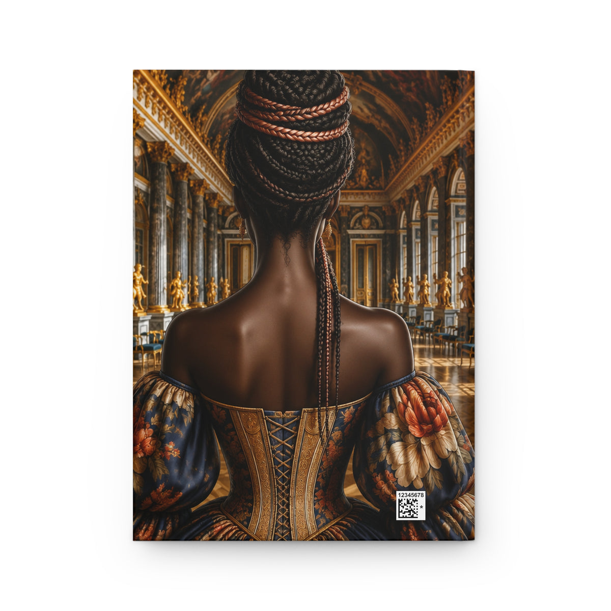 Personalized Black Woman Hardcover Journal | Noir Versailles Glow | Custom Name Lined Notebook, Elegant Gift for Her