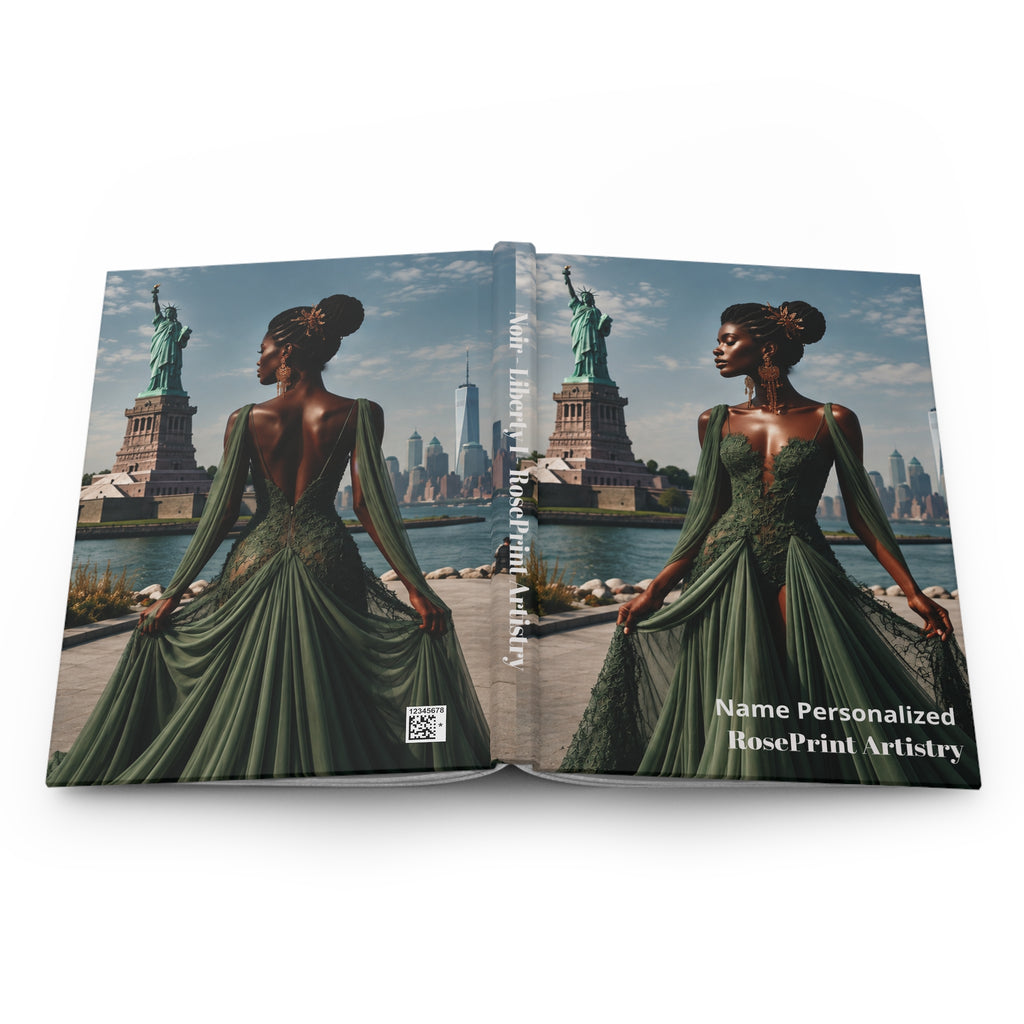 Personalized Black Woman Hardcover Journal | Noir Liberty I | Custom Name Lined Notebook, Elegant Gift for Her