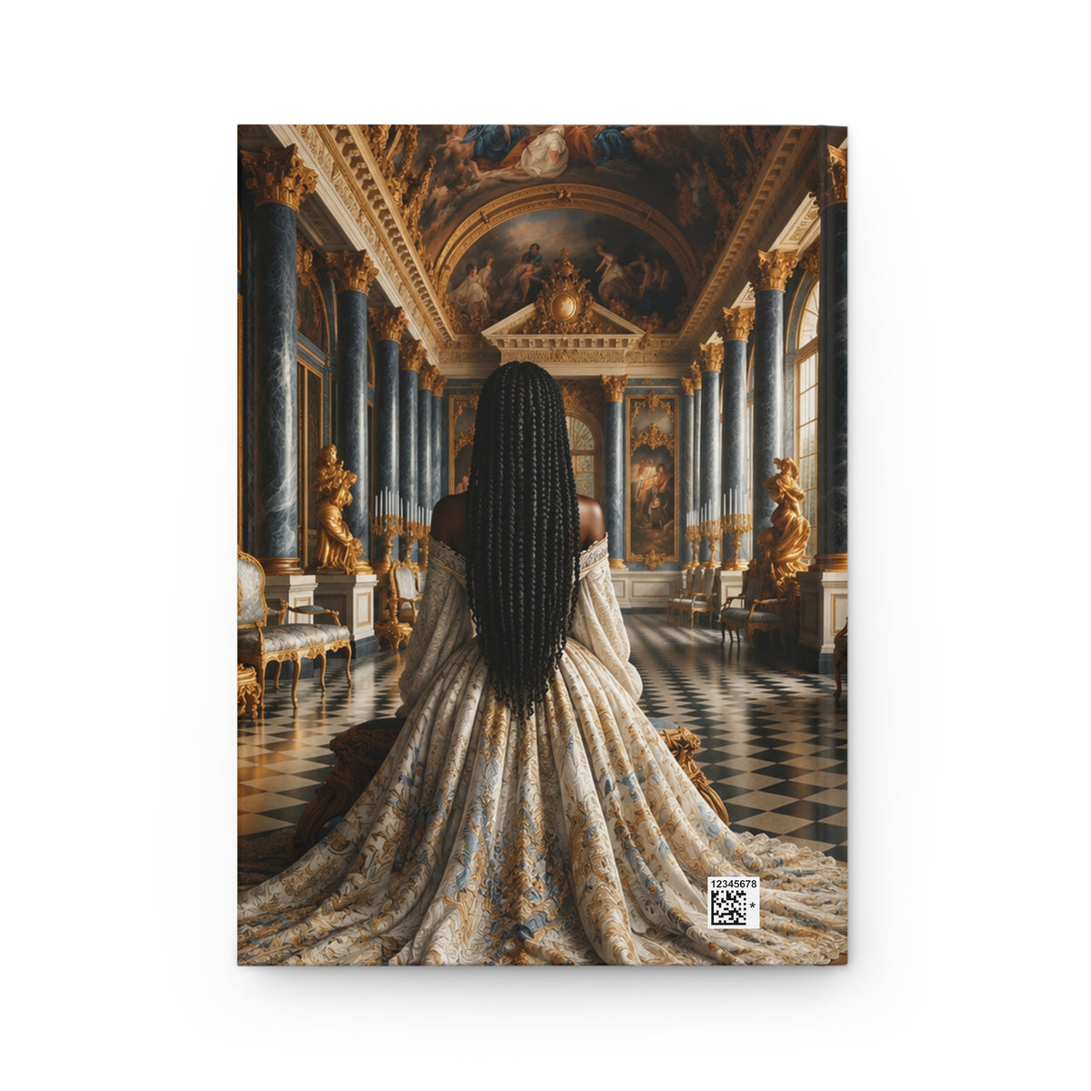 Personalized Black Woman Hardcover Journal | Noir Versailles IV | Custom Name Lined Notebook, Elegant Gift for Her