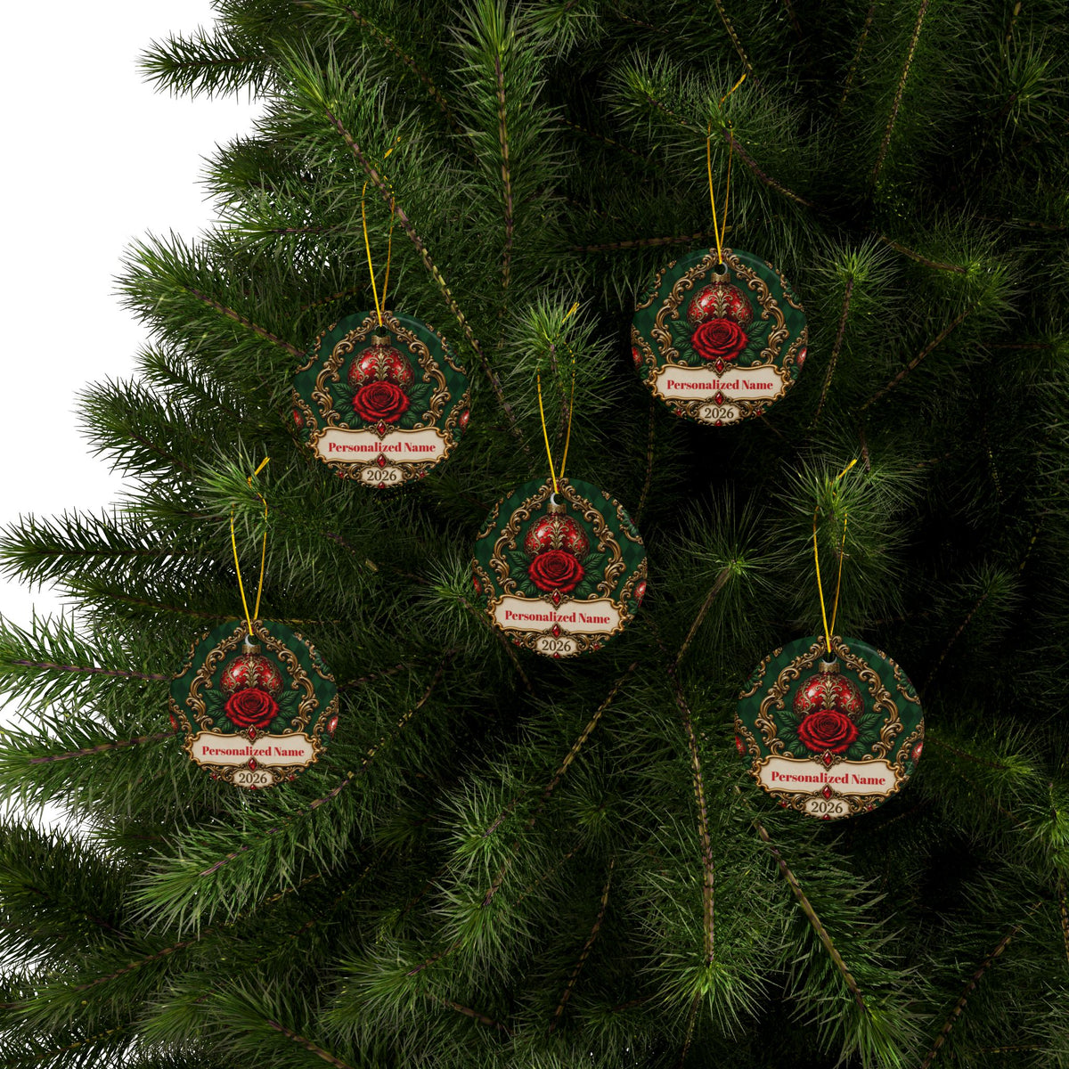 Hunter Rose Vintage Personalized Christmas Ornament - Double-Sided Ceramic Keepsake