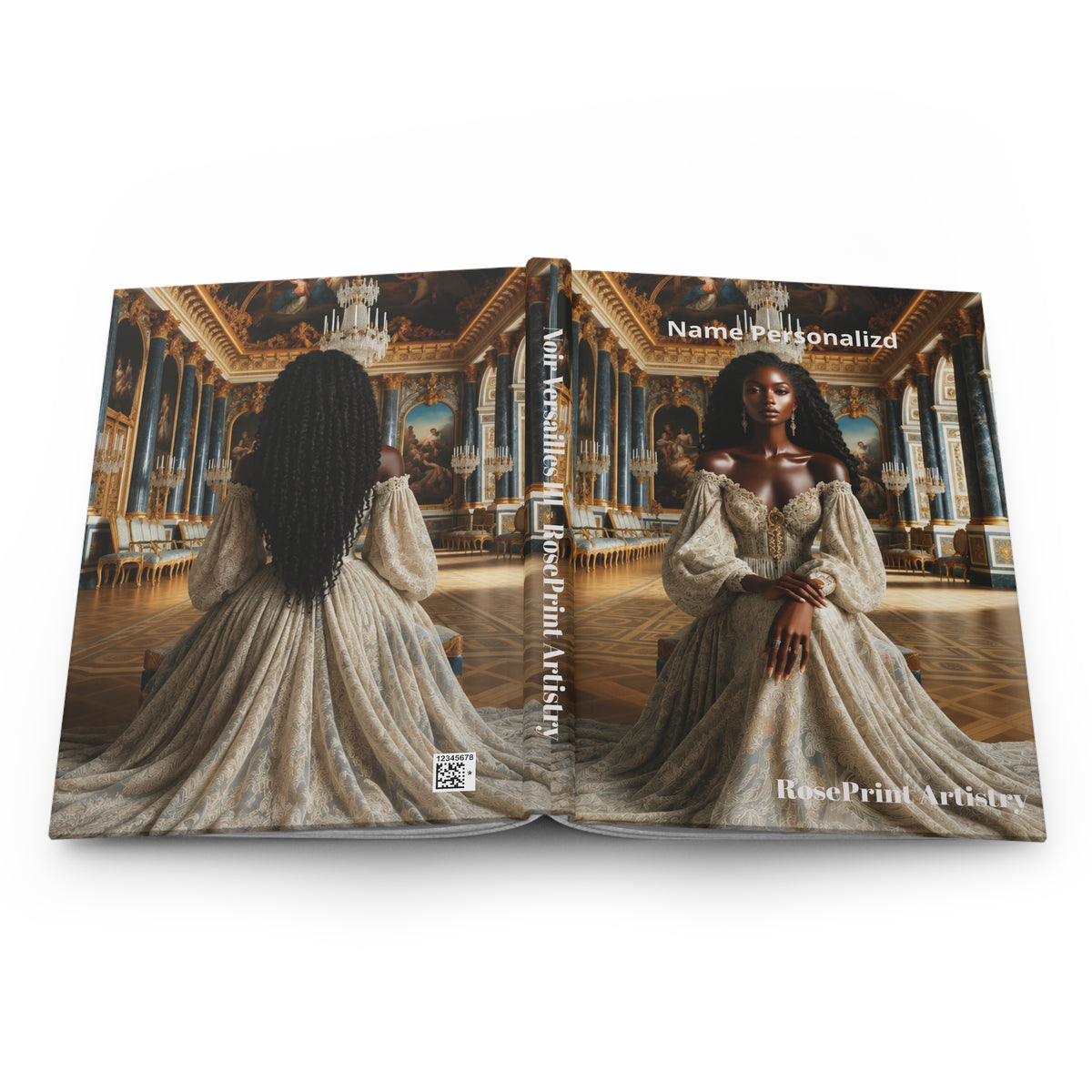Personalized Black Woman Hardcover Journal | Noir Versailles III | Custom Name Lined Notebook, Elegant Gift for Her