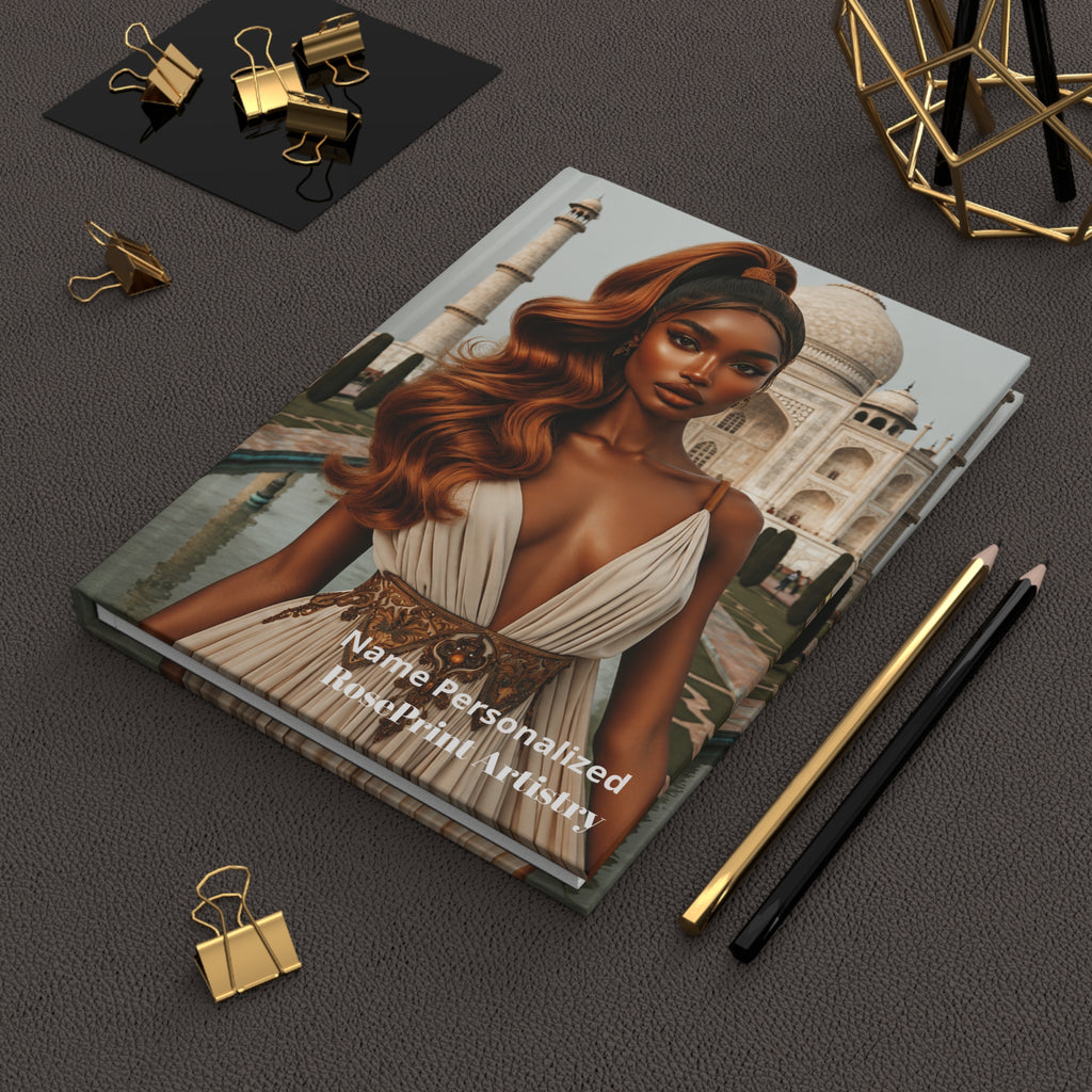 Personalized Black Woman Hardcover Journal | Noir - Copper Mahal III | Custom Name Lined Notebook, Elegant Gift for Her