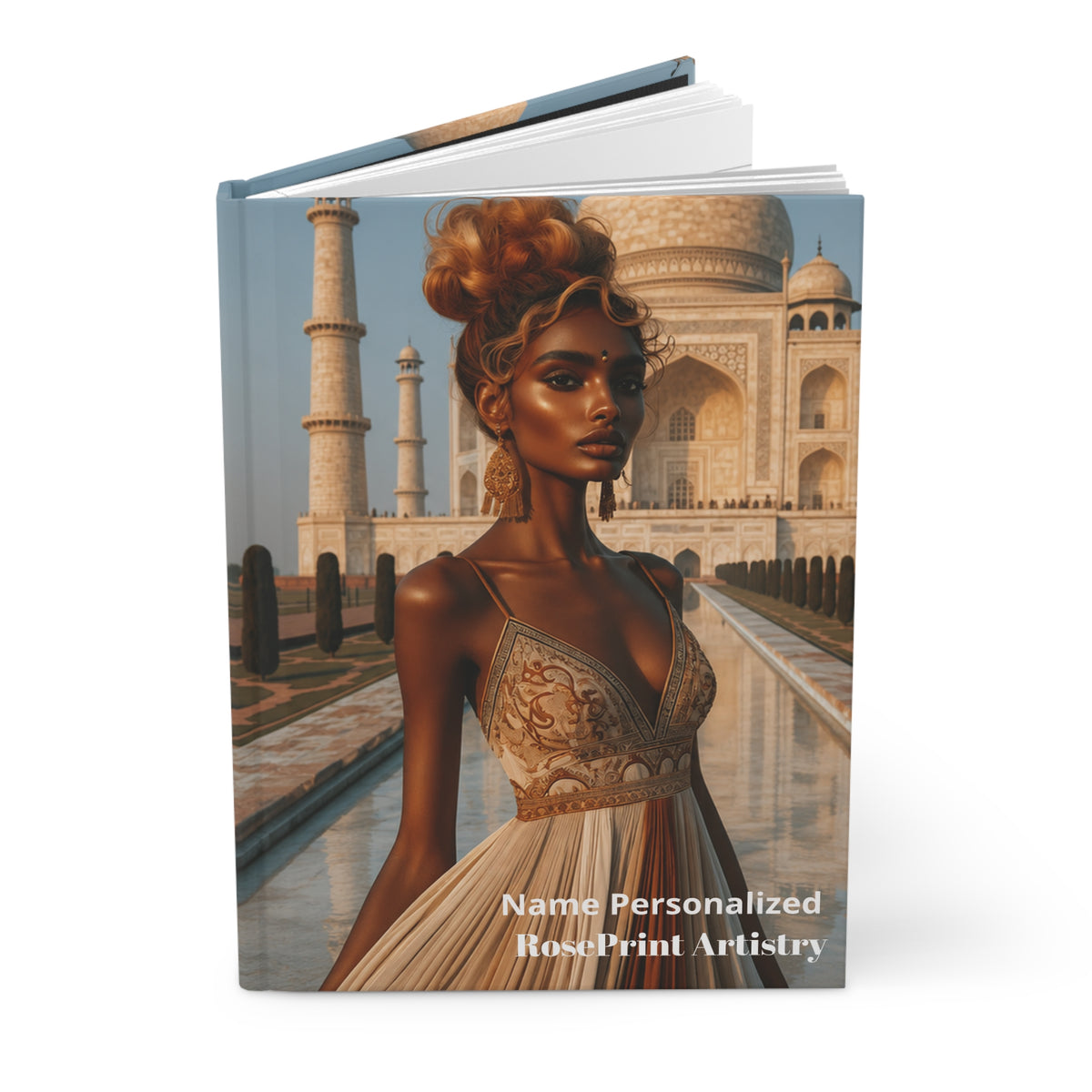Personalized Black Woman Hardcover Journal | Noir - Copper Mahal II | Custom Name Lined Notebook, Elegant Gift for Her