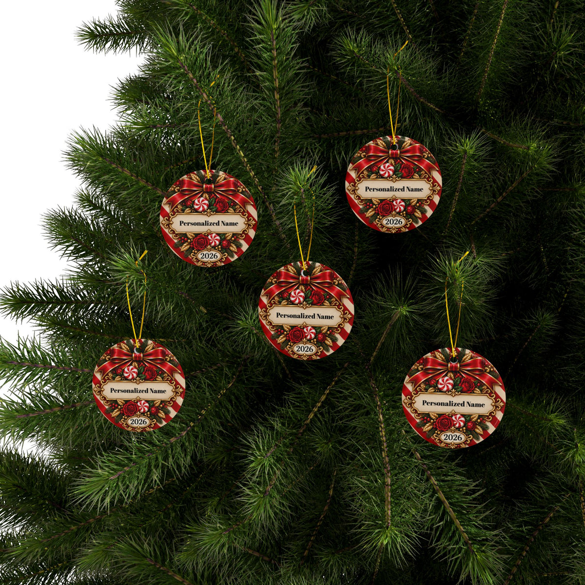 Festive Candy Cane Personalized Christmas Ornament - Double-Sided Ceramic Keepsake
