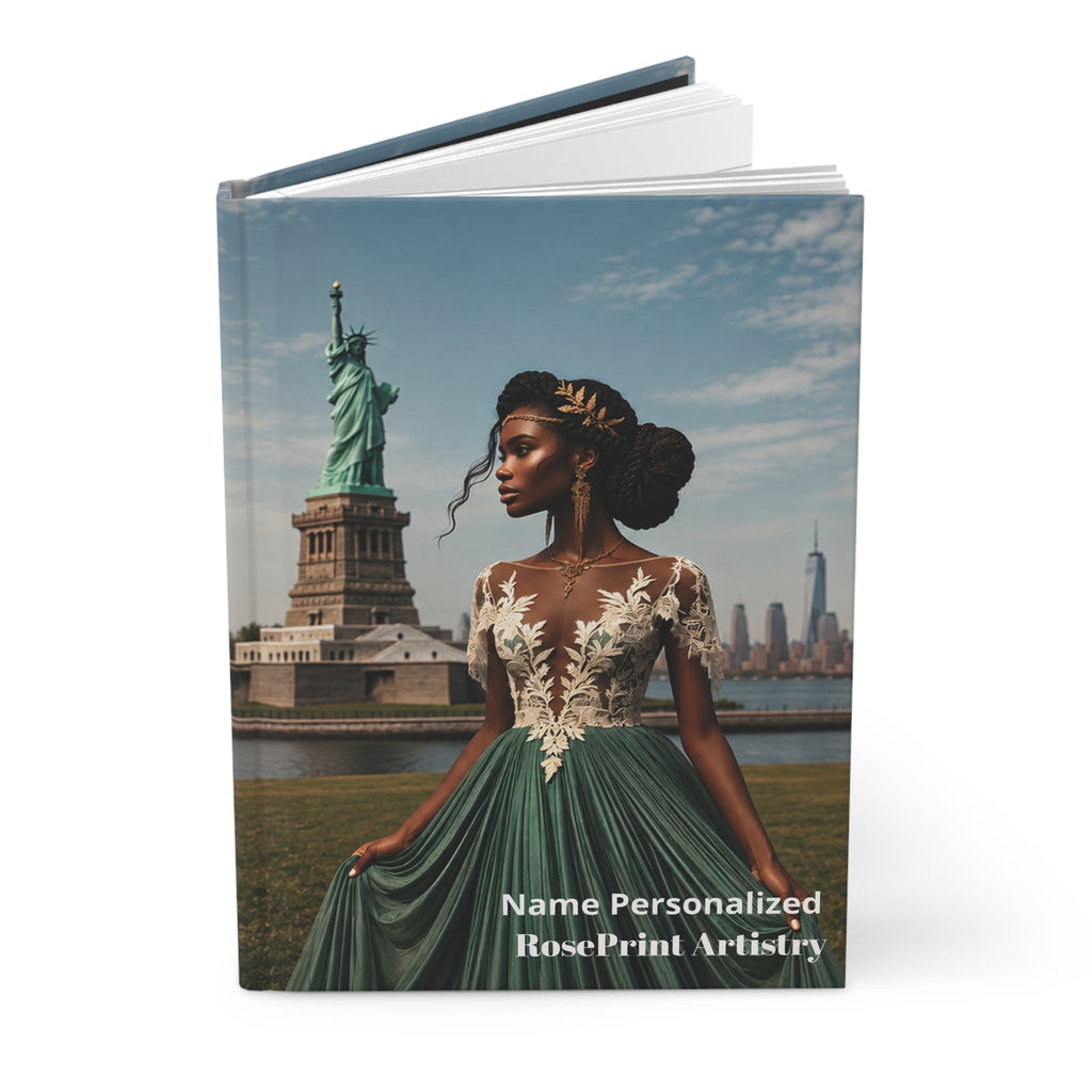 Personalized Black Woman Hardcover Journal | Noir Liberty III | Custom Name Lined Notebook, Elegant Gift for Her