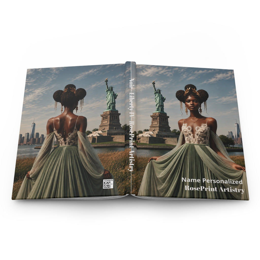 Personalized Black Woman Hardcover Journal | Noir Liberty IV | Custom Name Lined Notebook, Elegant Gift for Her