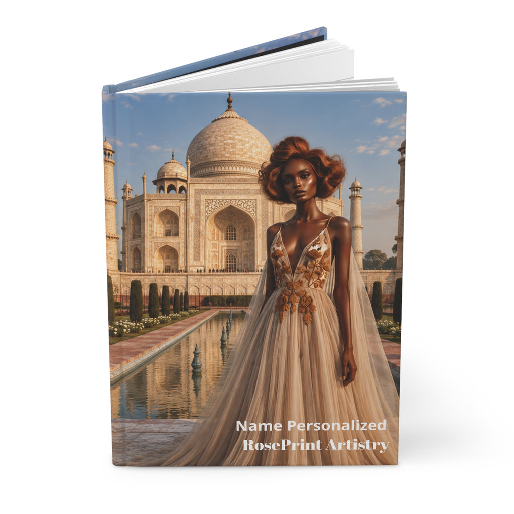 Personalized Black Woman Hardcover Journal | Noir - Copper Mahal I | Custom Name Lined Notebook, Elegant Gift for Her