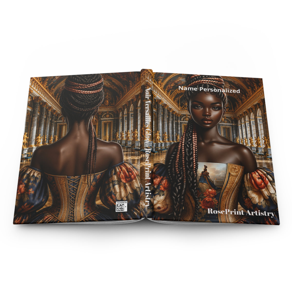 Personalized Black Woman Hardcover Journal | Noir Versailles Glow | Custom Name Lined Notebook, Elegant Gift for Her