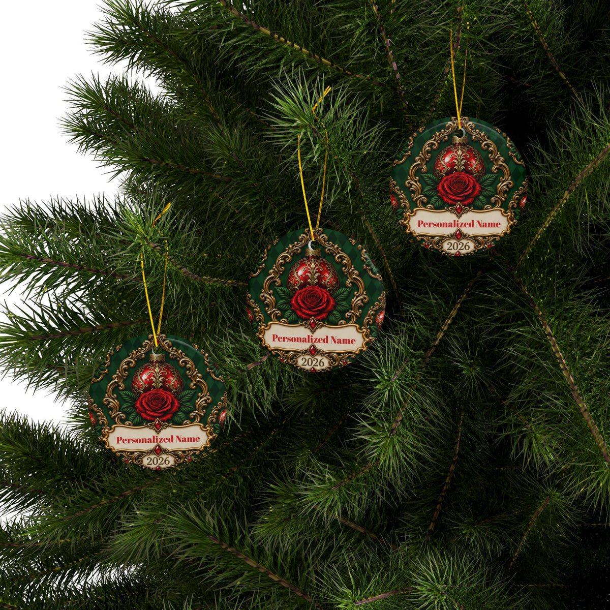 Hunter Rose Vintage Personalized Christmas Ornament - Double-Sided Ceramic Keepsake