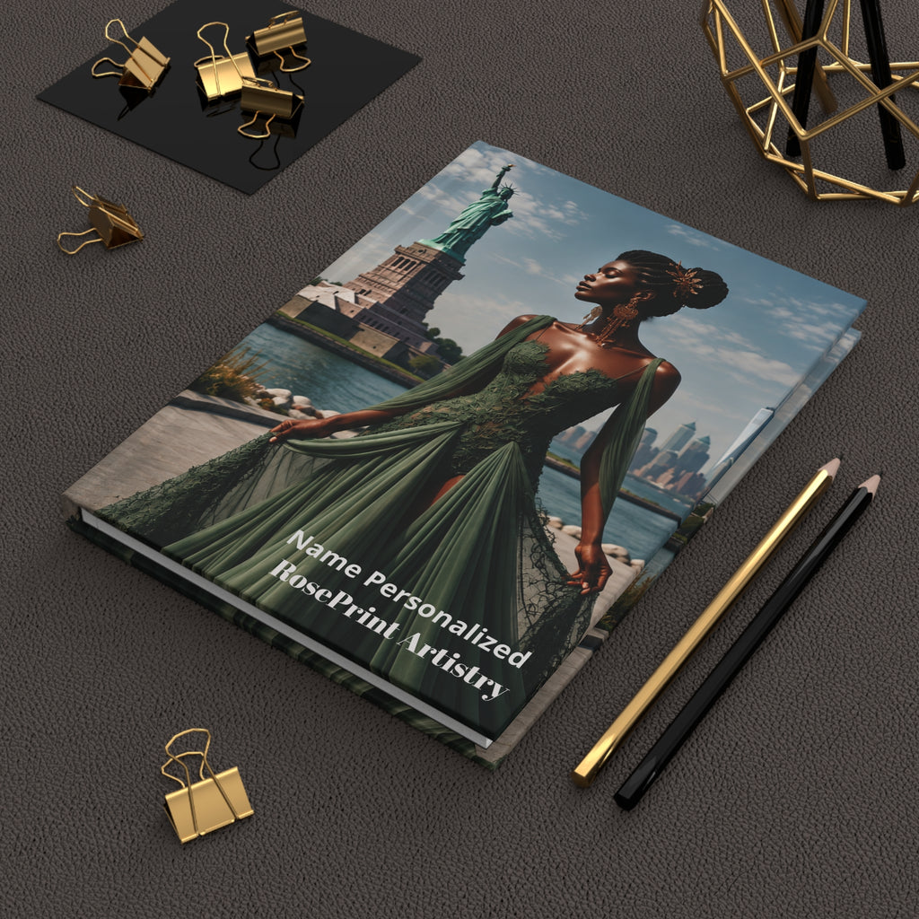 Personalized Black Woman Hardcover Journal | Noir Liberty I | Custom Name Lined Notebook, Elegant Gift for Her