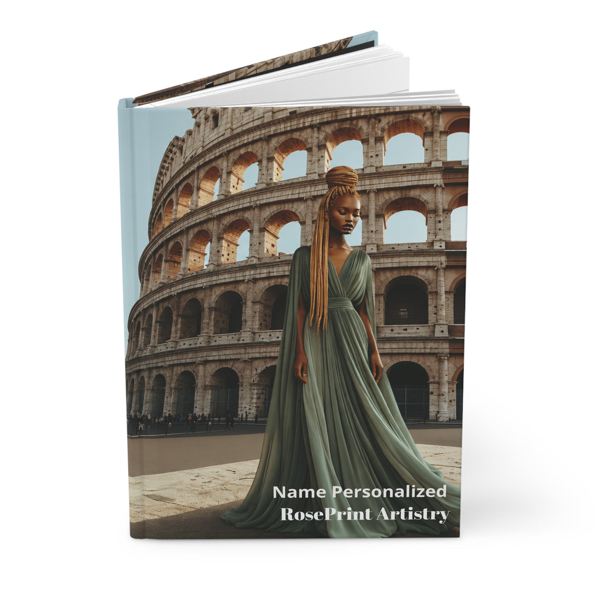 Black Woman Hardcover Journal | Noir - Golden Colosseum I | Custom Name Lined Notebook, Elegant Gift for Her