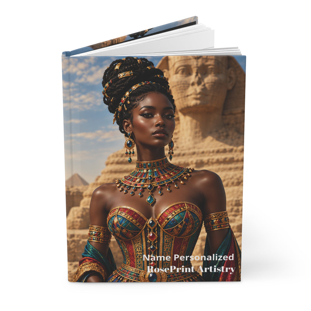 Personalized Black Woman Hardcover Journal | Noir - Jeweled Giza II | Custom Name Lined Notebook, Elegant Gift for Her