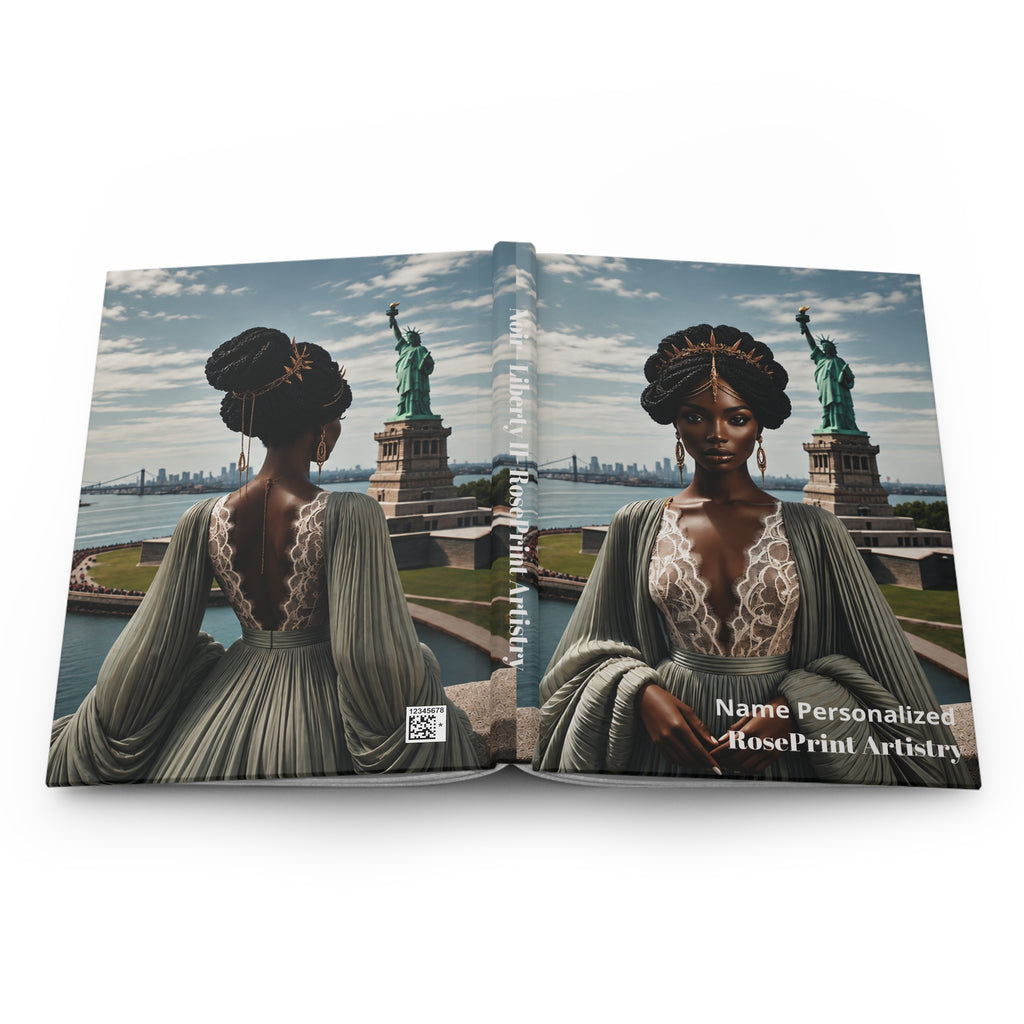 Personalized Black Woman Hardcover Journal | Noir Liberty II | Custom Name Lined Notebook, Elegant Gift for Her