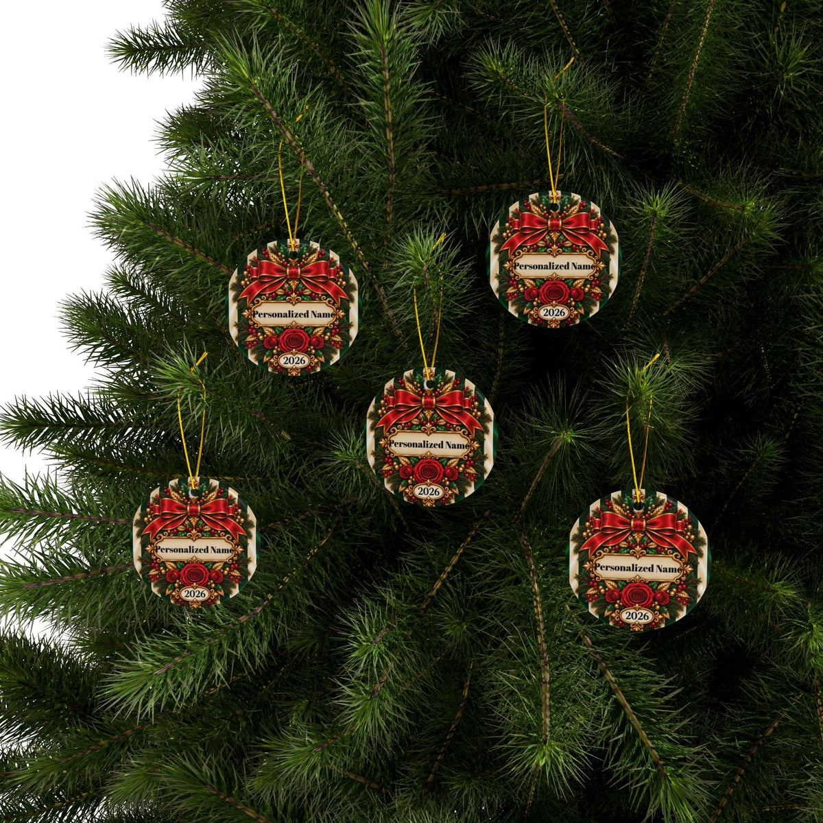 Festive Candy Cane - Green Personalized Christmas Ornament - Double-Sided Ceramic Keepsake