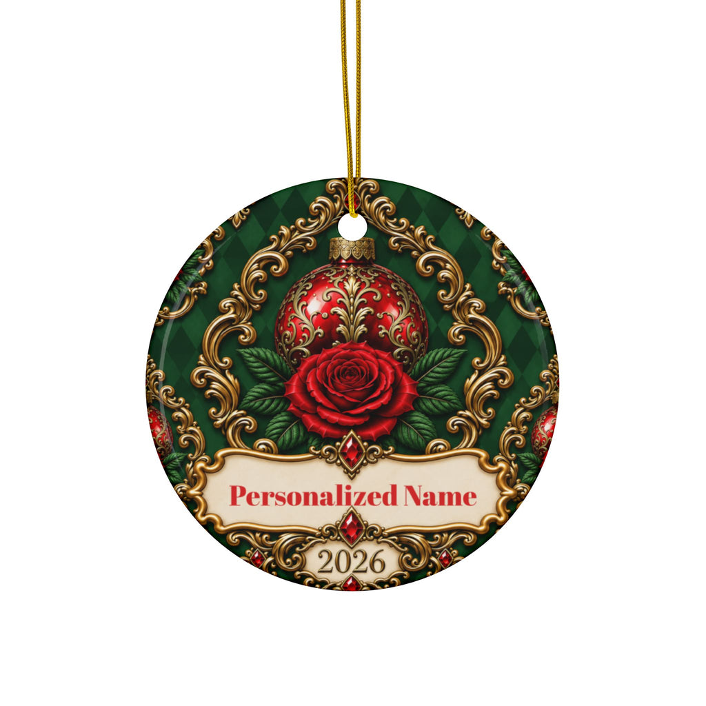Hunter Rose Vintage Personalized Christmas Ornament - Double-Sided Ceramic Keepsake