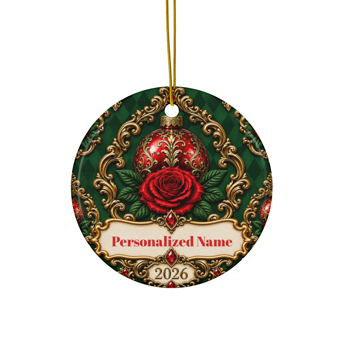 Hunter Rose Vintage Personalized Christmas Ornament - Double-Sided Ceramic Keepsake
