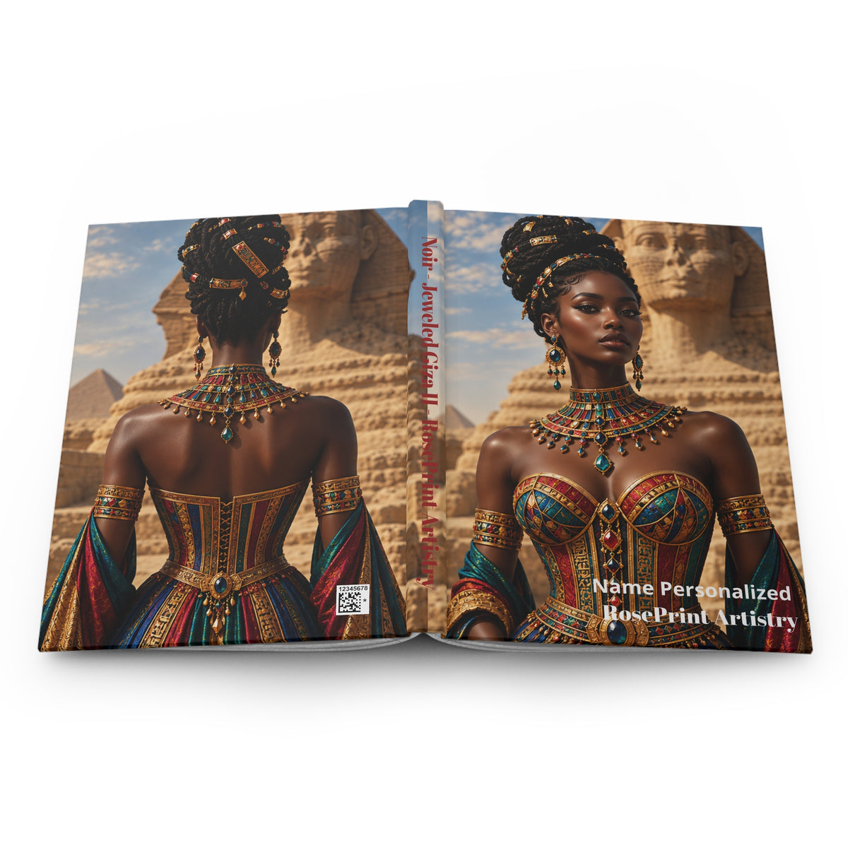 Personalized Black Woman Hardcover Journal | Noir - Jeweled Giza II | Custom Name Lined Notebook, Elegant Gift for Her