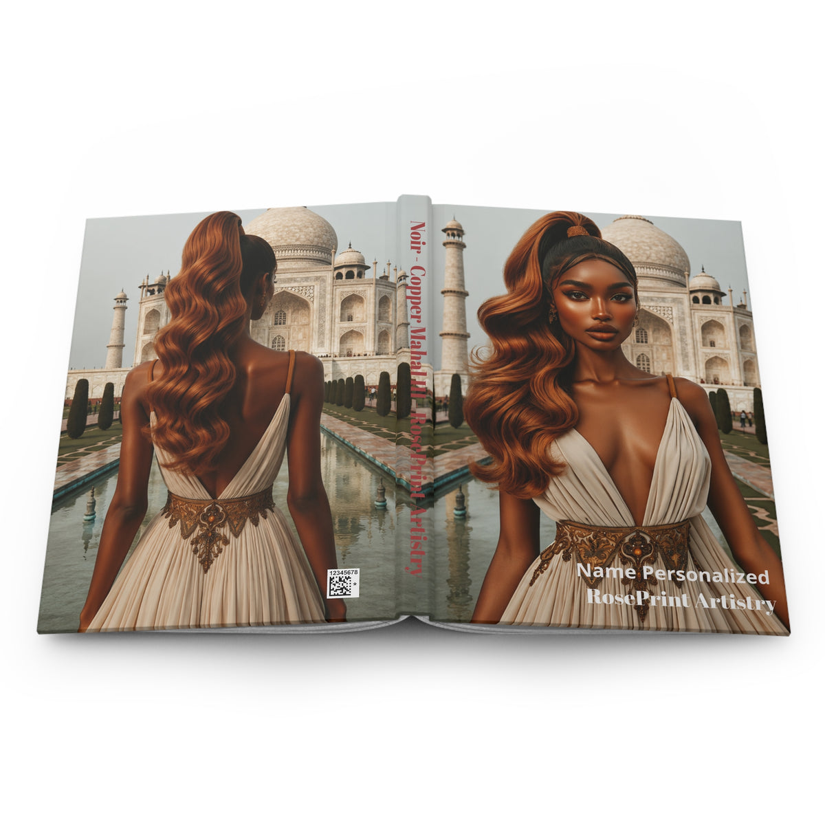 Personalized Black Woman Hardcover Journal | Noir - Copper Mahal III | Custom Name Lined Notebook, Elegant Gift for Her