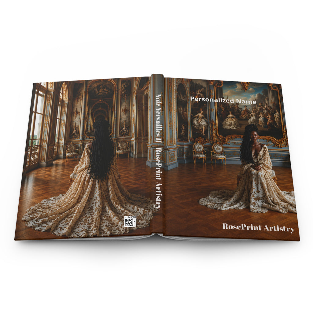 Personalized Black Woman Hardcover Journal | Noir Versailles II | Custom Name Lined Notebook, Elegant Gift for Her