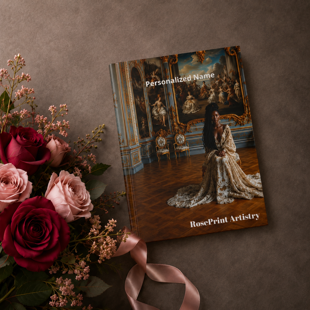 Personalized Black Woman Hardcover Journal | Noir Versailles II | Custom Name Lined Notebook, Elegant Gift for Her