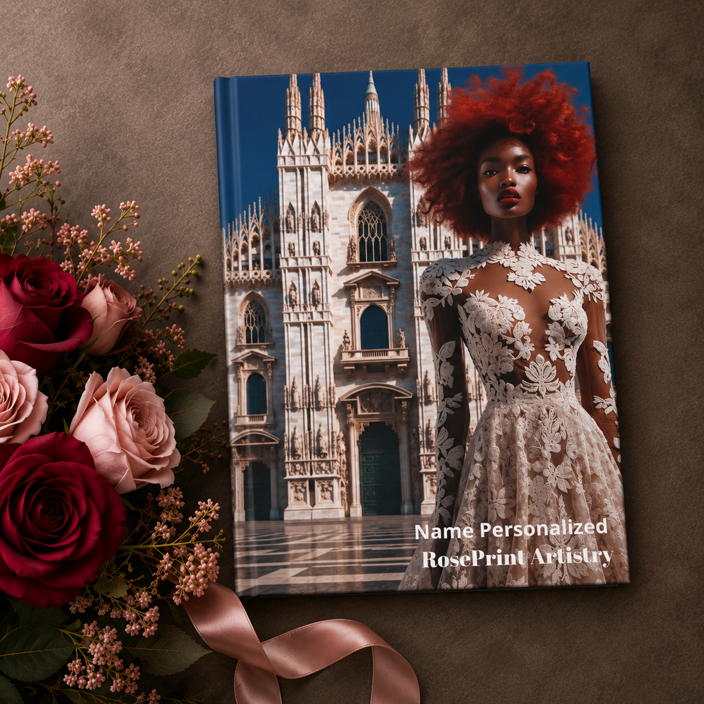 Personalized Black Woman Hardcover Journal | Noir - Rosso Milano II | Custom Name Lined Notebook, Elegant Gift for Her