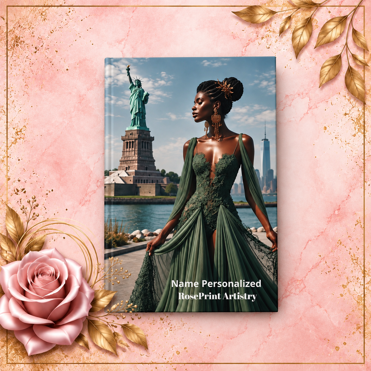 Personalized Black Woman Hardcover Journal | Noir Liberty I | Custom Name Lined Notebook, Elegant Gift for Her