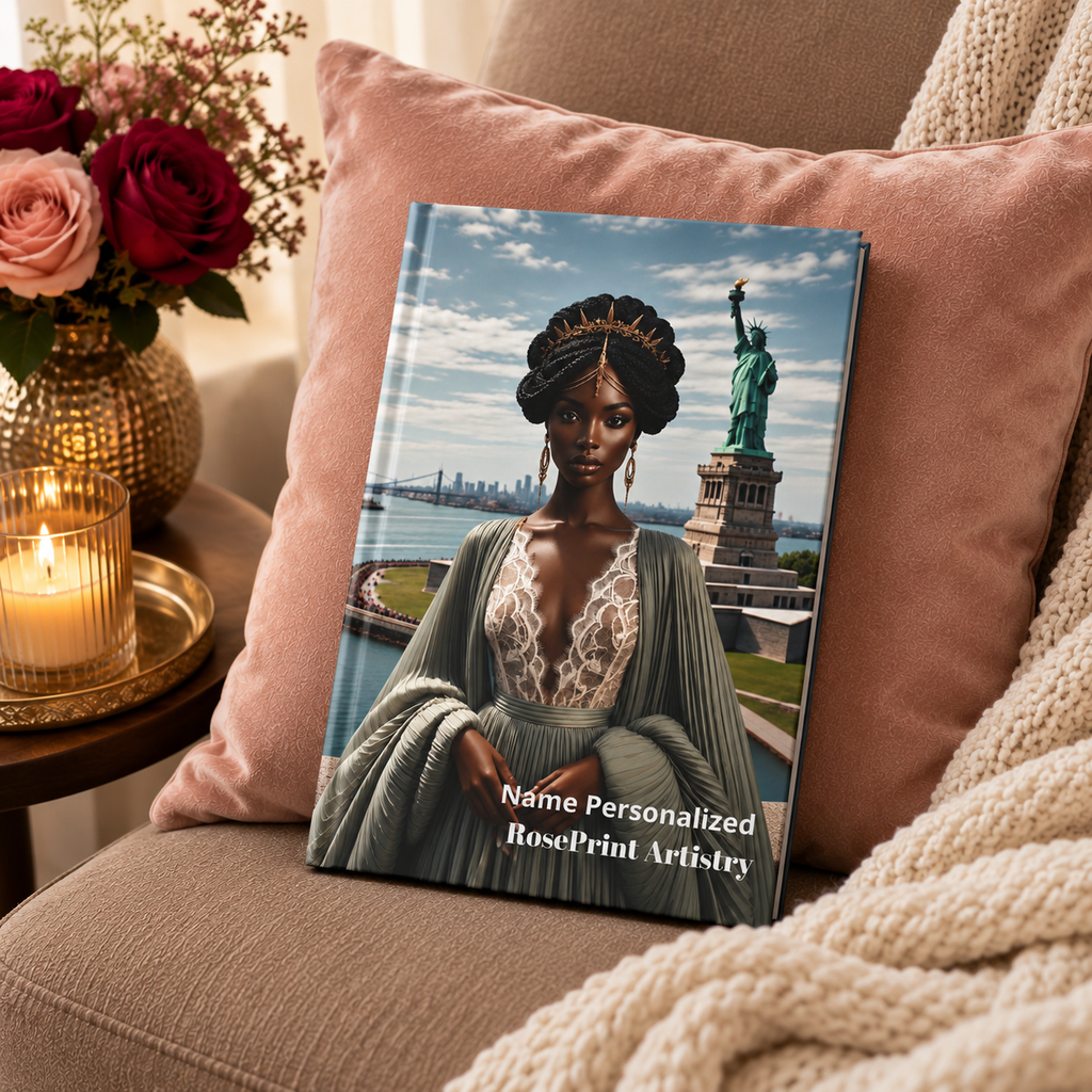 Personalized Black Woman Hardcover Journal | Noir Liberty II | Custom Name Lined Notebook, Elegant Gift for Her