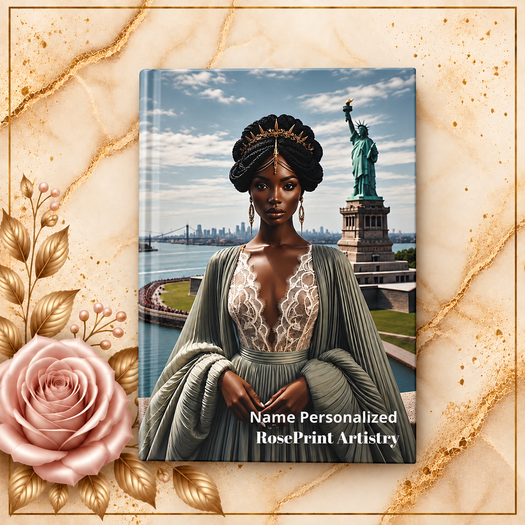Personalized Black Woman Hardcover Journal | Noir Liberty II | Custom Name Lined Notebook, Elegant Gift for Her