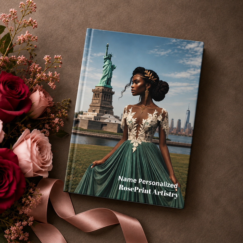 Personalized Black Woman Hardcover Journal | Noir Liberty III | Custom Name Lined Notebook, Elegant Gift for Her