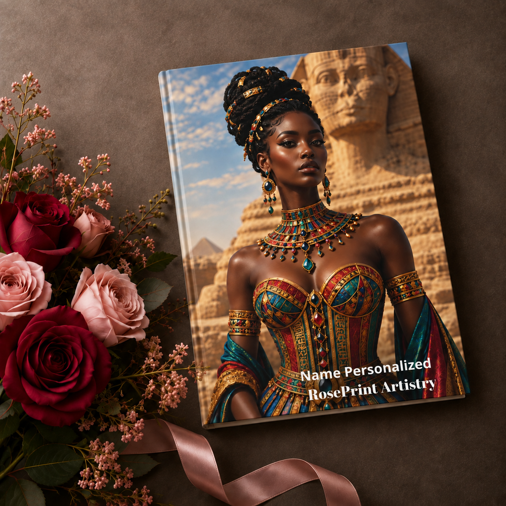 Personalized Black Woman Hardcover Journal | Noir - Jeweled Giza II | Custom Name Lined Notebook, Elegant Gift for Her