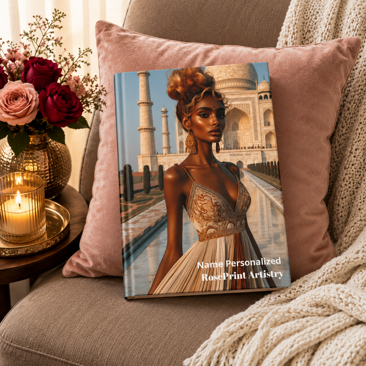 Personalized Black Woman Hardcover Journal | Noir - Copper Mahal II | Custom Name Lined Notebook, Elegant Gift for Her