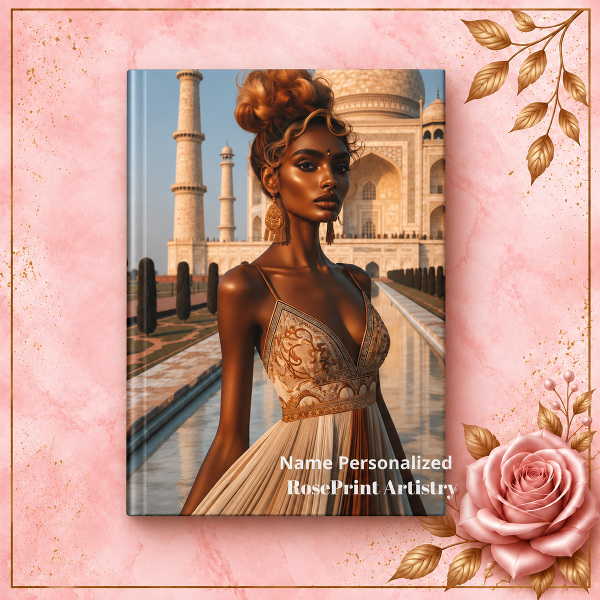 Personalized Black Woman Hardcover Journal | Noir - Copper Mahal II | Custom Name Lined Notebook, Elegant Gift for Her