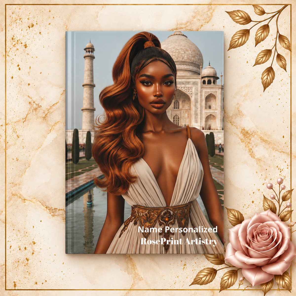Personalized Black Woman Hardcover Journal | Noir - Copper Mahal III | Custom Name Lined Notebook, Elegant Gift for Her