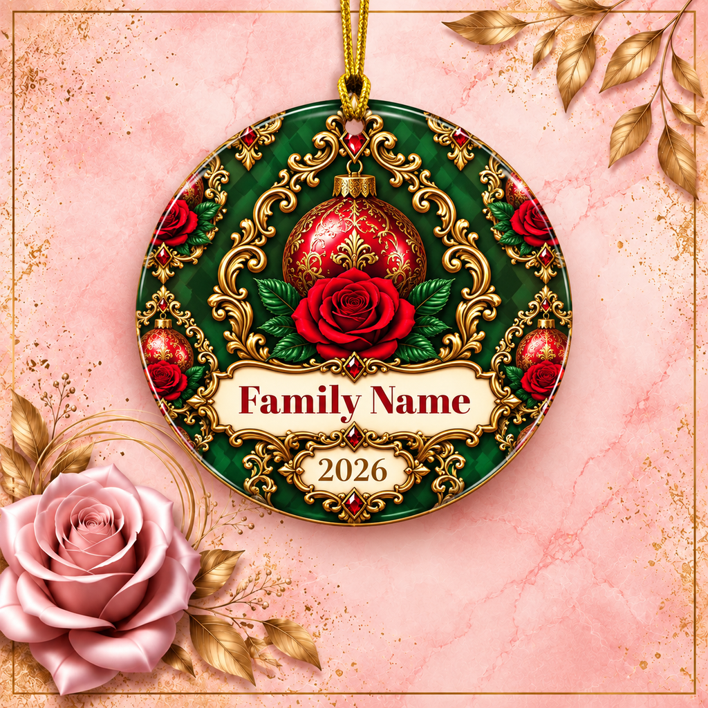 Hunter Rose Vintage Personalized Christmas Ornament - Double-Sided Ceramic Keepsake