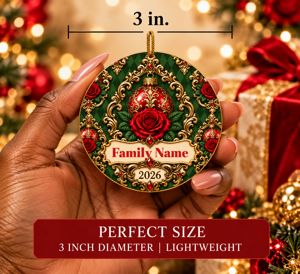 Hunter Rose Vintage Personalized Christmas Ornament - Double-Sided Ceramic Keepsake