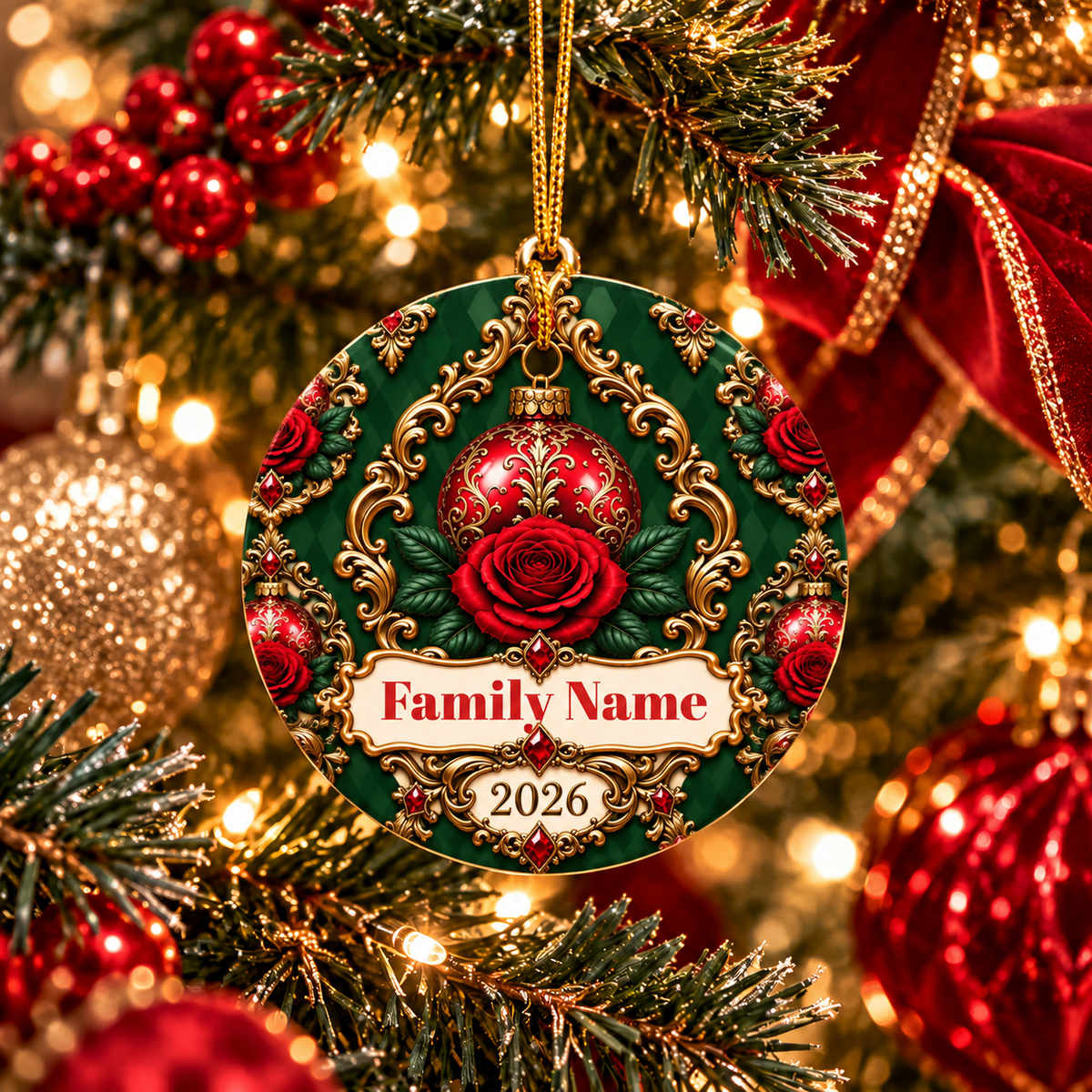 Hunter Rose Vintage Personalized Christmas Ornament - Double-Sided Ceramic Keepsake