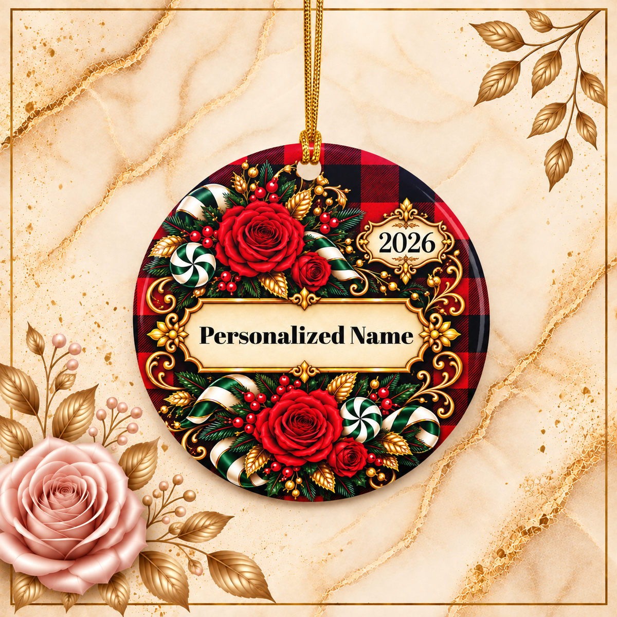 Buffalo Rose Personalized Christmas Ornament - Double-Sided Ceramic Keepsake