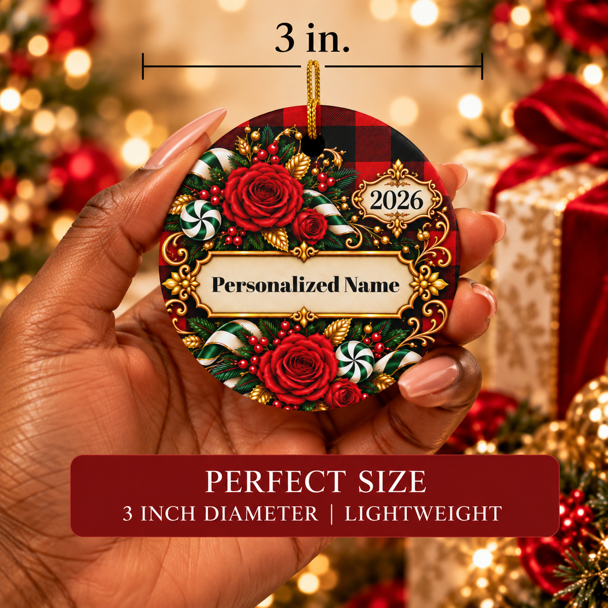 Buffalo Rose Personalized Christmas Ornament - Double-Sided Ceramic Keepsake