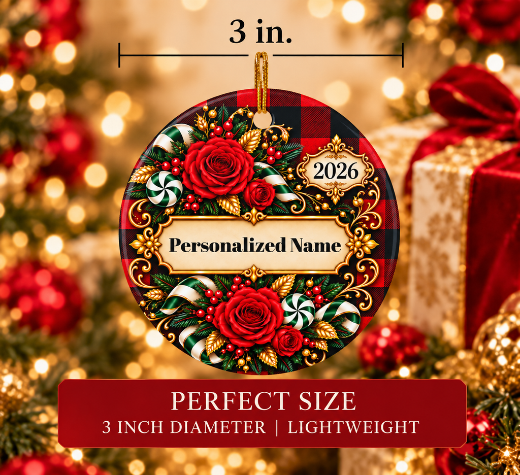 Buffalo Rose Personalized Christmas Ornament - Double-Sided Ceramic Keepsake
