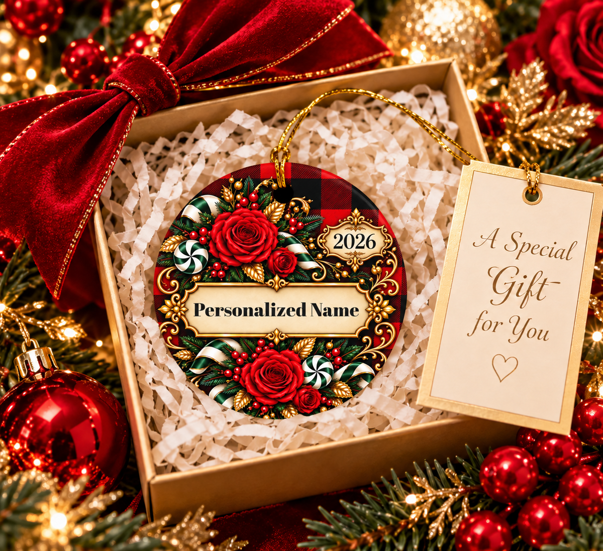 Buffalo Rose Personalized Christmas Ornament - Double-Sided Ceramic Keepsake