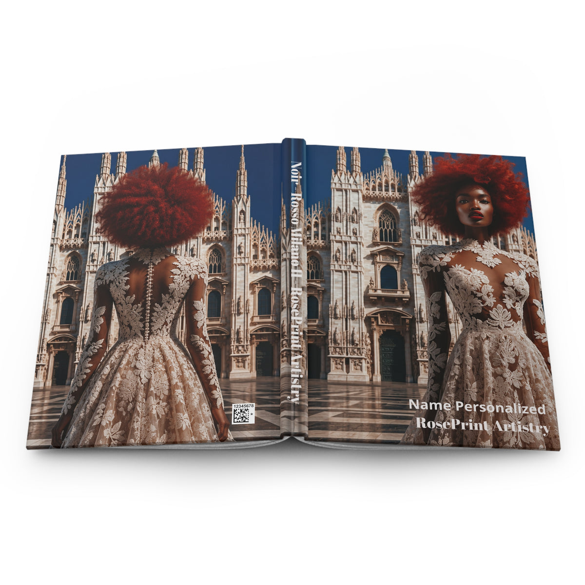 Personalized Black Woman Hardcover Journal | Noir - Rosso Milano II | Custom Name Lined Notebook, Elegant Gift for Her