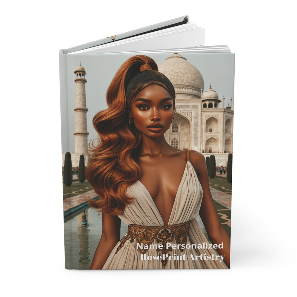 Personalized Black Woman Hardcover Journal | Noir - Copper Mahal III | Custom Name Lined Notebook, Elegant Gift for Her