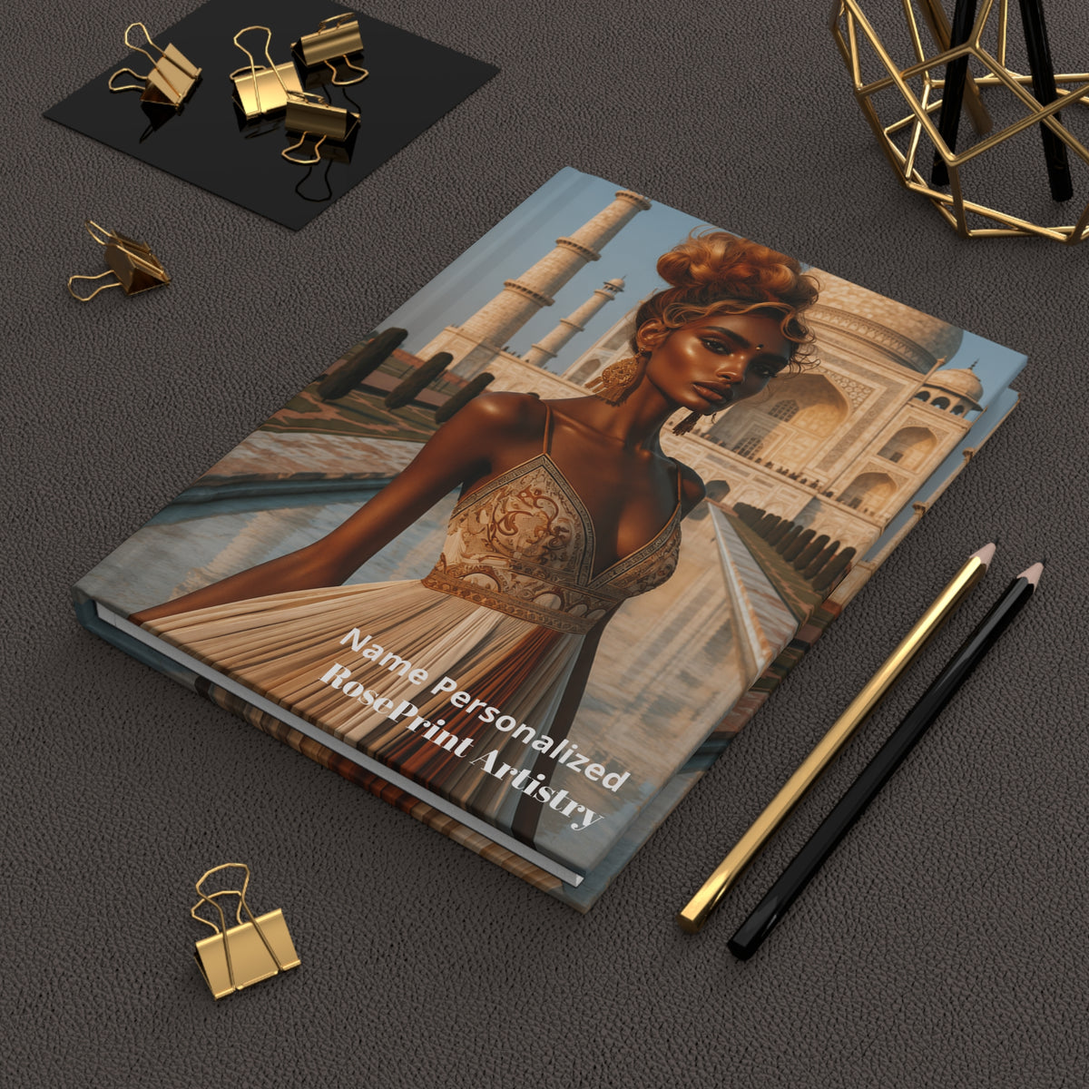 Personalized Black Woman Hardcover Journal | Noir - Copper Mahal II | Custom Name Lined Notebook, Elegant Gift for Her