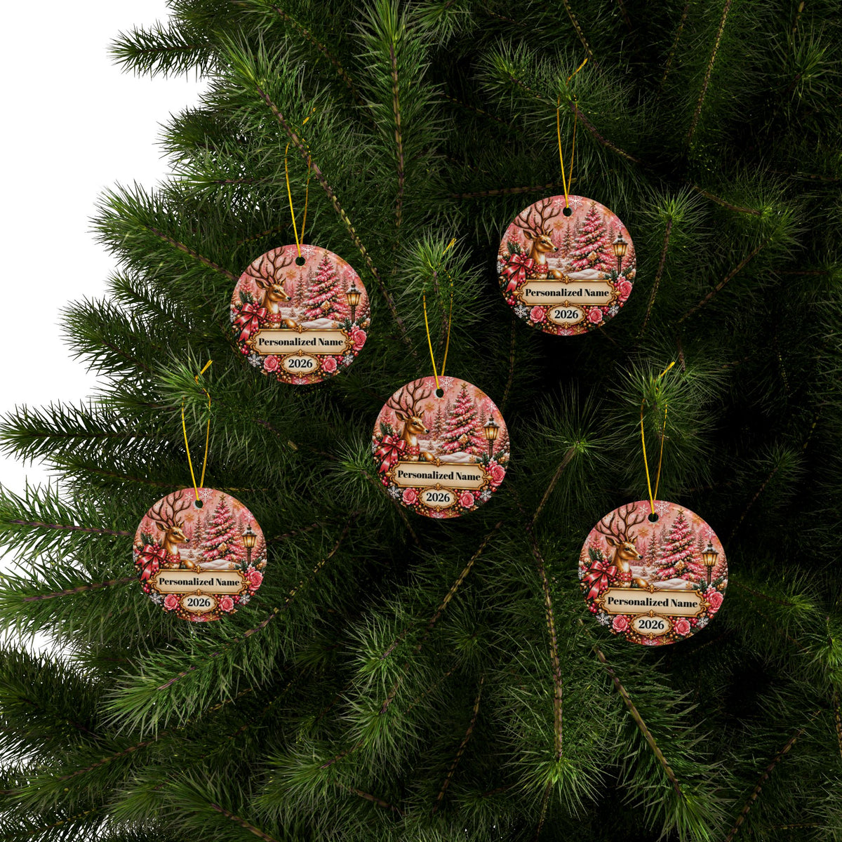 Pink Wonderland Personalized Christmas Ornament - Double-Sided Ceramic Keepsake