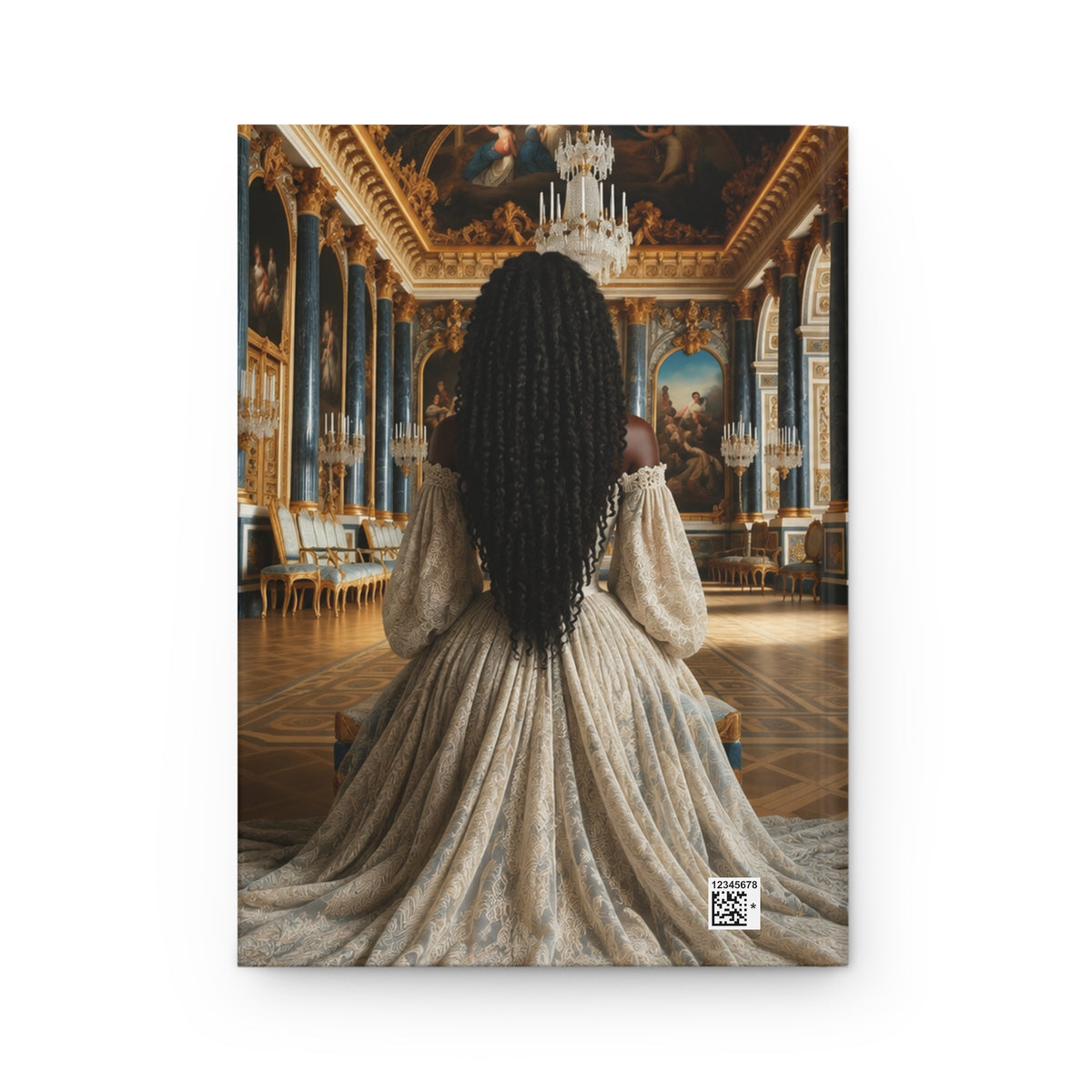 Personalized Black Woman Hardcover Journal | Noir Versailles III | Custom Name Lined Notebook, Elegant Gift for Her