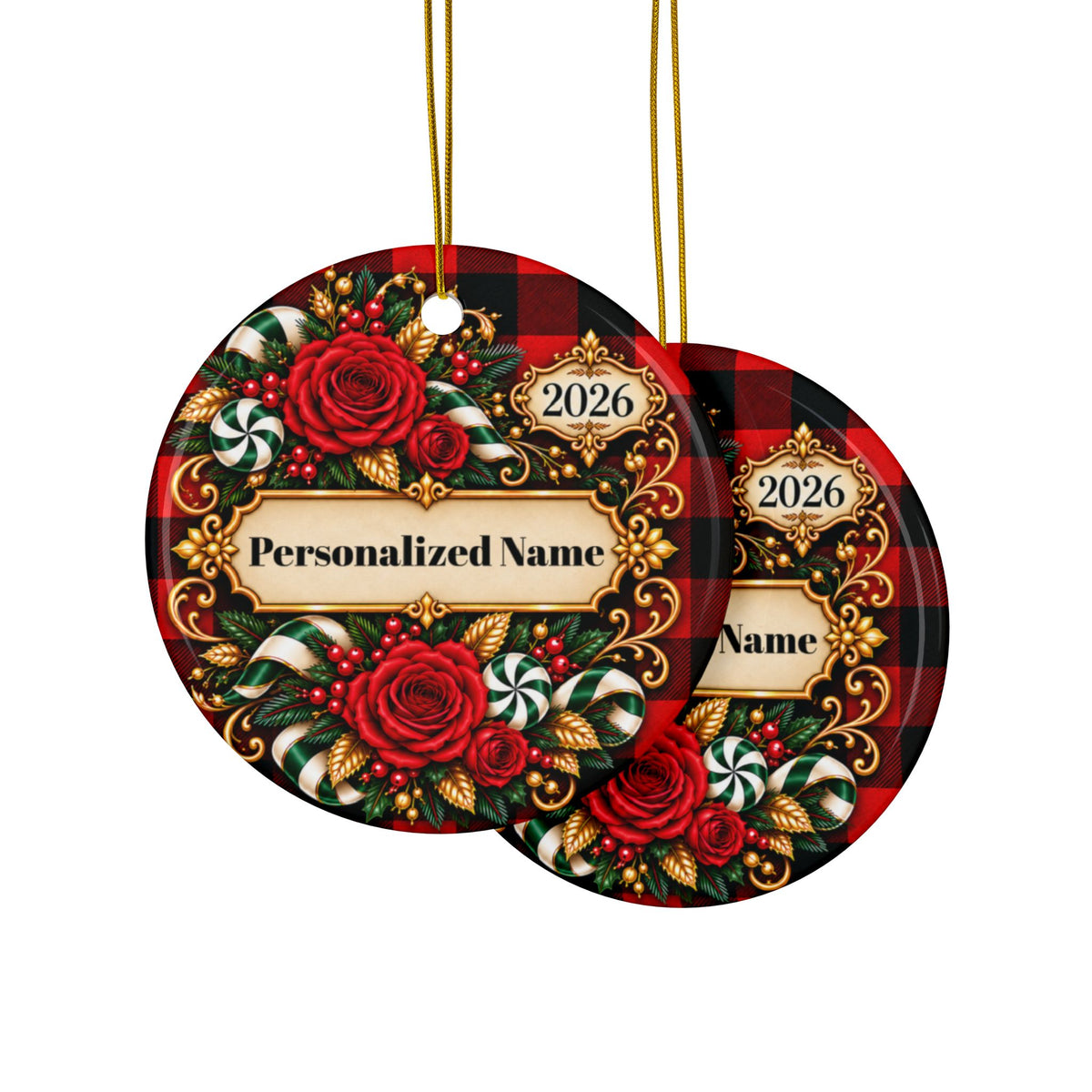 Buffalo Rose Personalized Christmas Ornament - Double-Sided Ceramic Keepsake