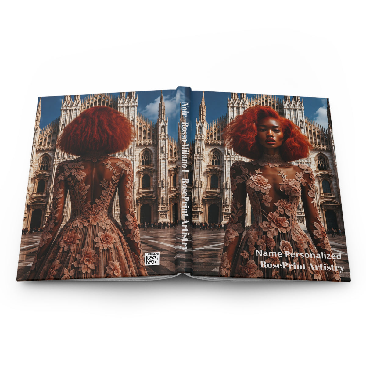 Personalized Black Woman Hardcover Journal | Noir - Rosso Milano I | Custom Name Lined Notebook, Elegant Gift for Her